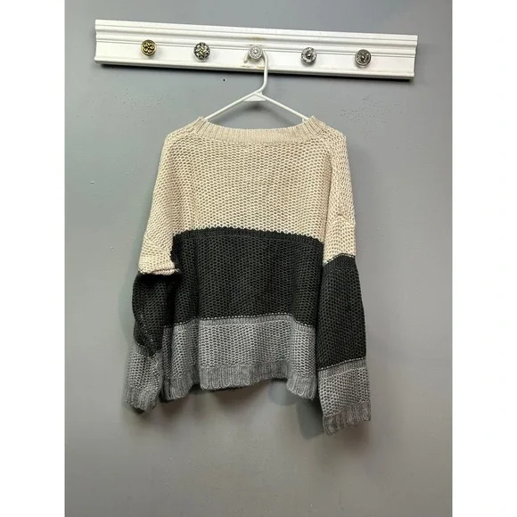 Sweet Lovely by Jen Colorblock Knit Sweater Pullover Women 2XL Beige Black Gray - Picture 2 of 6